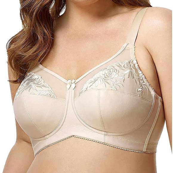 New Elila Full Figure Embroidered Microfiber Wire-Free Bra Beige 1301